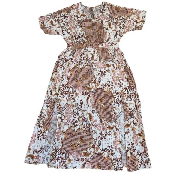 Cato Boho Peasant Style Maxi Dress Multicolor Floral Paisley Front Slits 14-16 - Picture 10 of 16